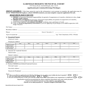 Application for Limited Driving Privileges
